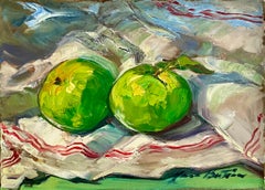 "Green Apples" Contemporary Impressionist Still Life Oil