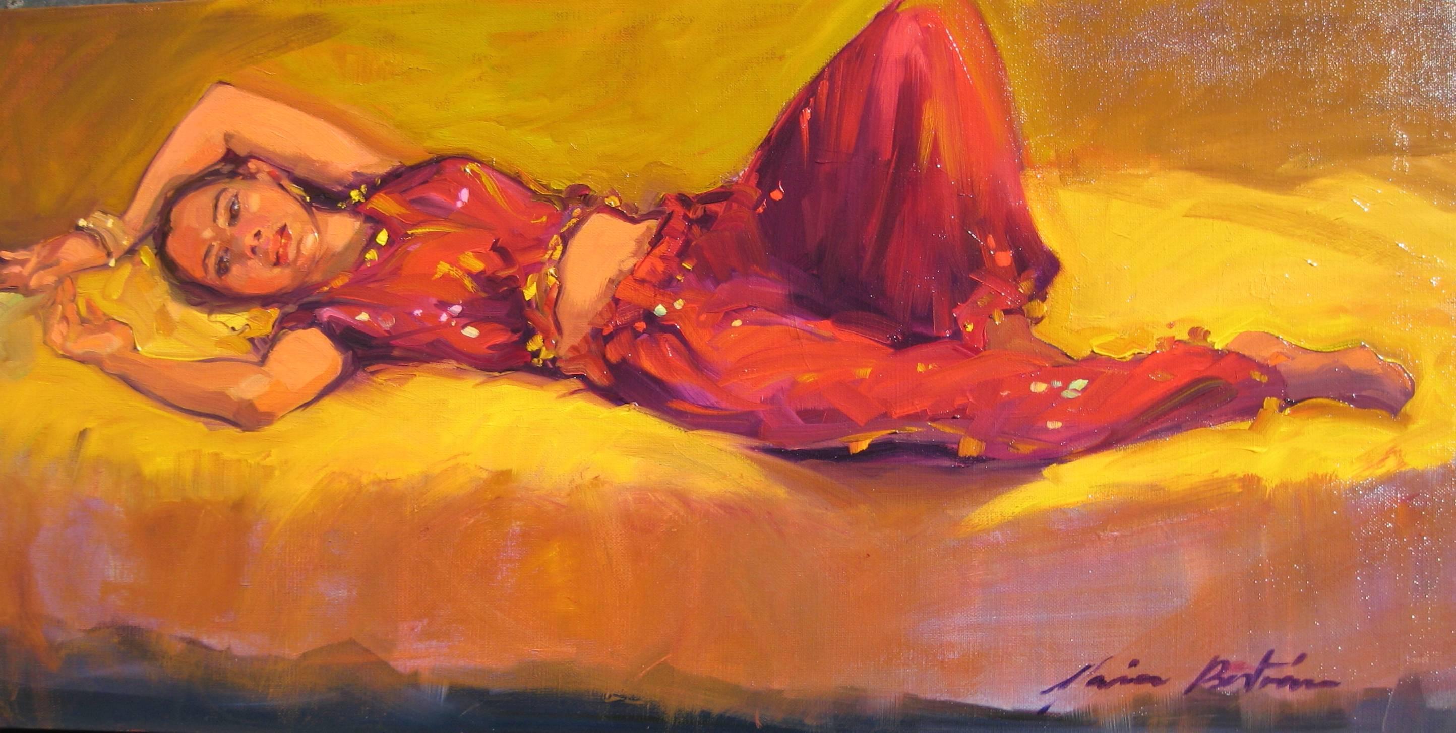 Maria Bertrán Landscape Painting - "Gypsy Girl"  Contemporary Impressionist Figure Oil Painting by Maria Bertran