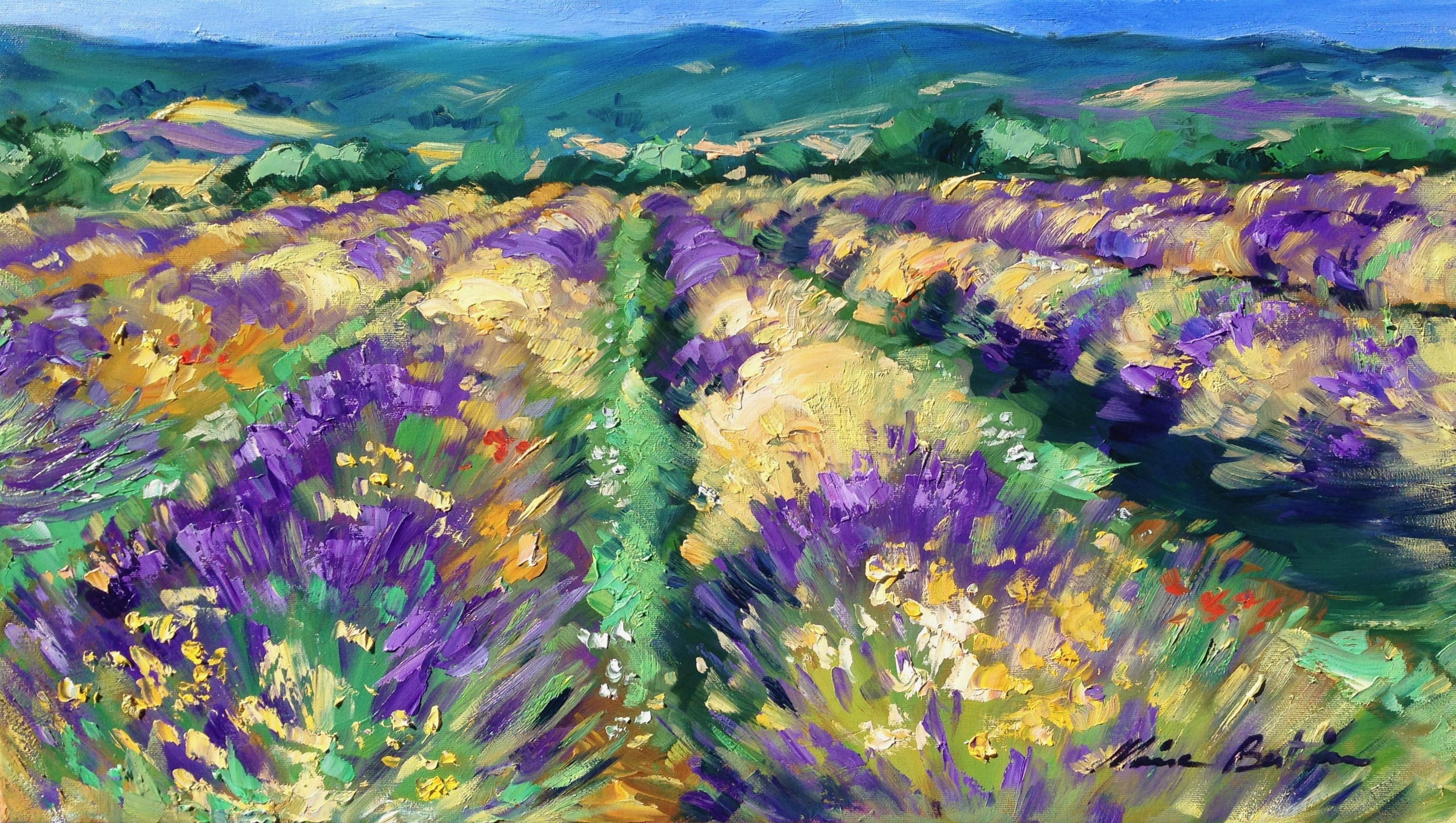 Maria Bertrán Landscape Painting - "High Plains Lavender" Contemporary Impressionist Oil Painting of Provence
