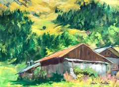 „Häuser in Les Bois“  Contemporary Impressionist Ölgemälde der französischen Alpen