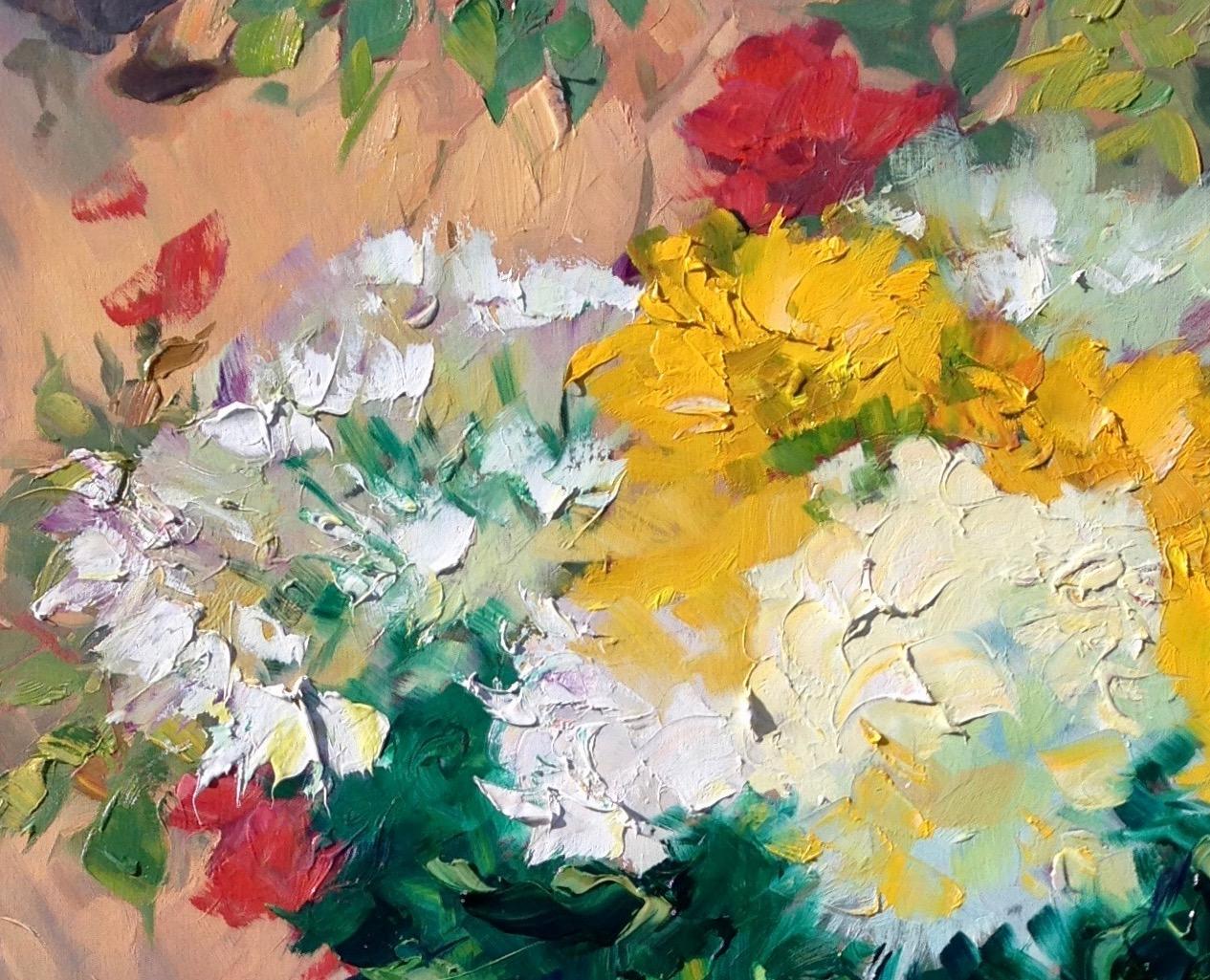 «hydrangeas and Sunflowers » - Nature morte impressionniste contemporaine  - Painting de Maria Bertrán