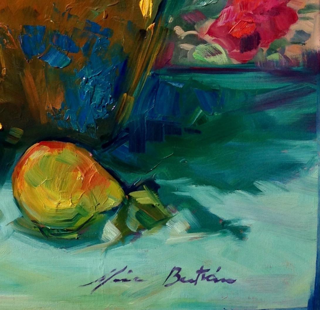 «hydrangeas and Sunflowers » - Nature morte impressionniste contemporaine  - Post-impressionnisme Painting par Maria Bertrán