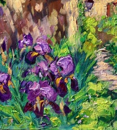 "Irises By The Path"  Modern Impressionist Oil Painting of Provence