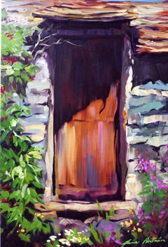 "Italian Alpine Door" Contemporary Impressionist Vertical Oil of Italian Alps