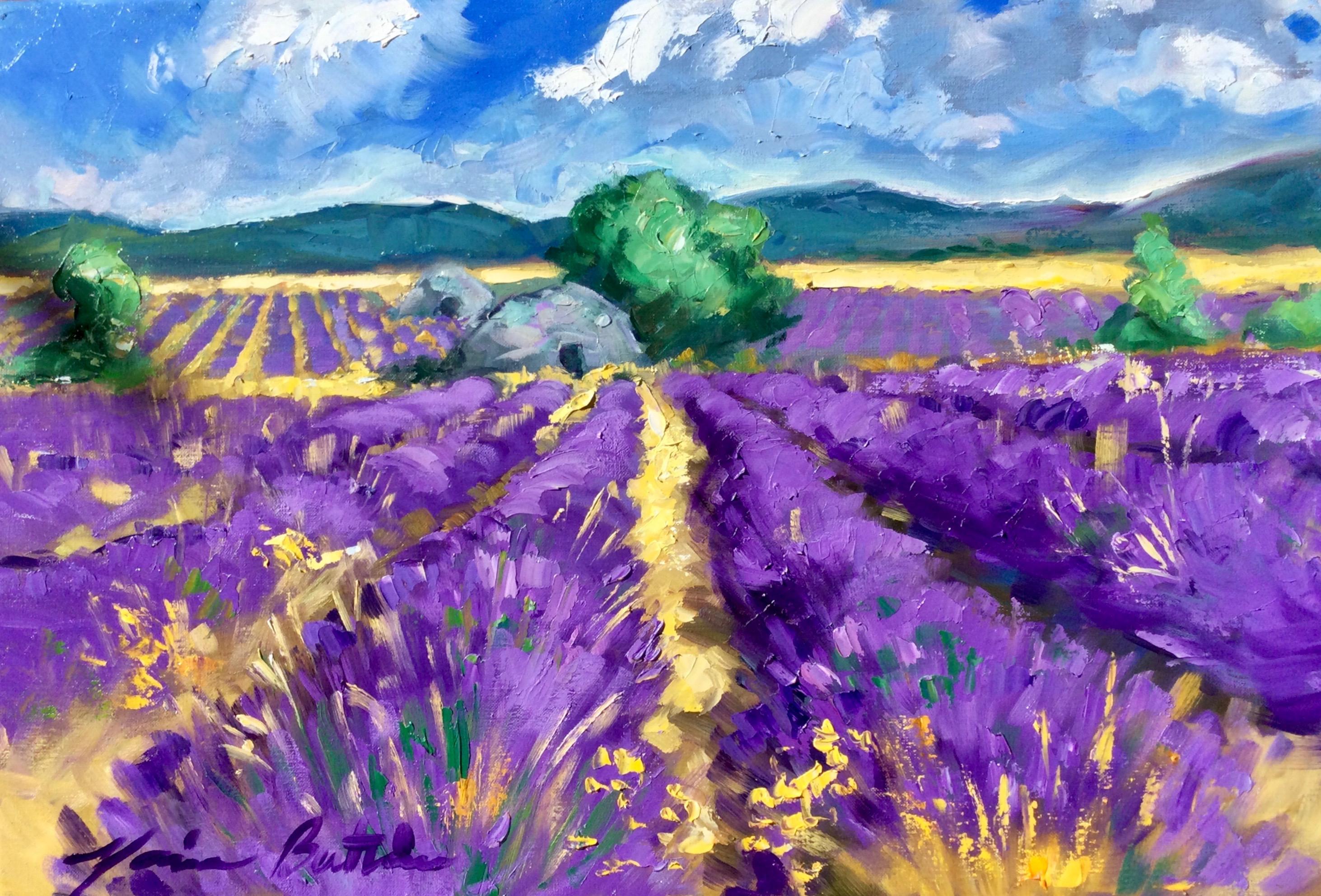 Maria Bertrán Landscape Painting - "Lavender In The Drome " Contemporary Impressionist Oil of Provence