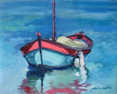 "Lone Boat" Contemporary Impressionist Oil Of French Riviera