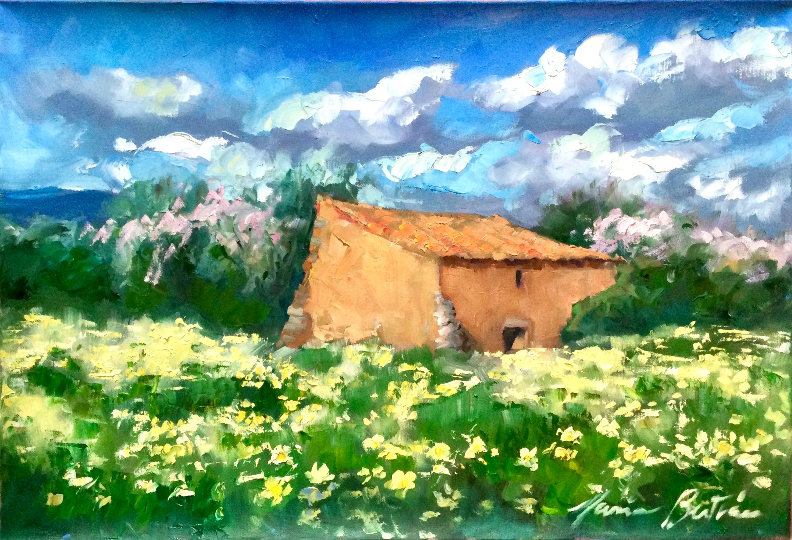 Maria Bertrán Landscape Painting - "Mallorca Landscape With Cabanon" Modern Impressionist Oil Of Mallorca, Spain