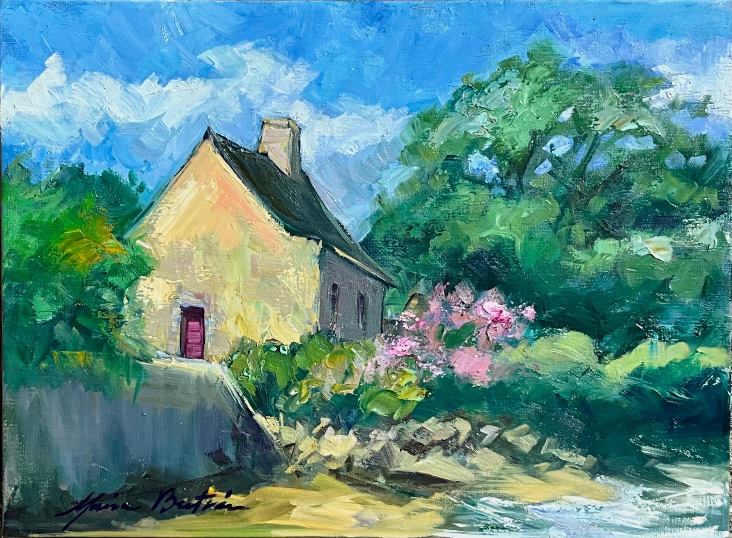 Landscape Painting de Maria Bertrán - "Casa antigua, Vernon Point" Contemporánea  Óleo Impresionista De Bretaña