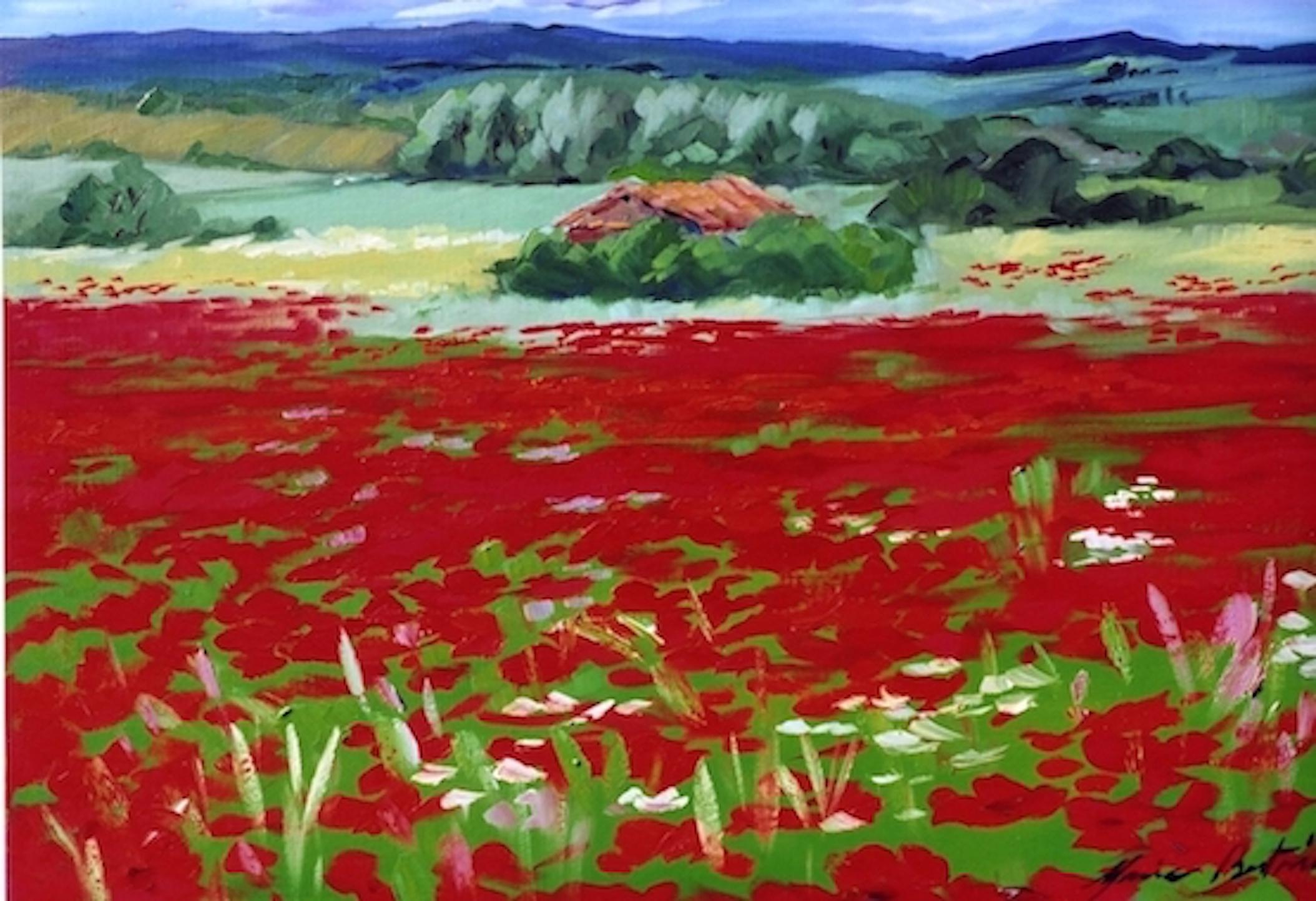 Landscape Painting di Maria Bertrán - "Vecchio sentiero per l'appartamento"  Pittura a olio impressionista contemporanea della Provenza