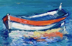 "Orange and White Stripes" Contemporary Impressionist Oil Of French Riviera