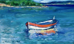 "Orange and White Stripes" Contemporary Impressionist Oil Of French Riviera