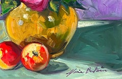 "Peonies and Apples On The Table" Contemporary Impressionist Still Life