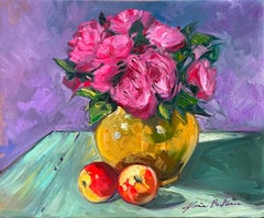 "Peonies and Apples On The Table" Contemporary Impressionist Still Life