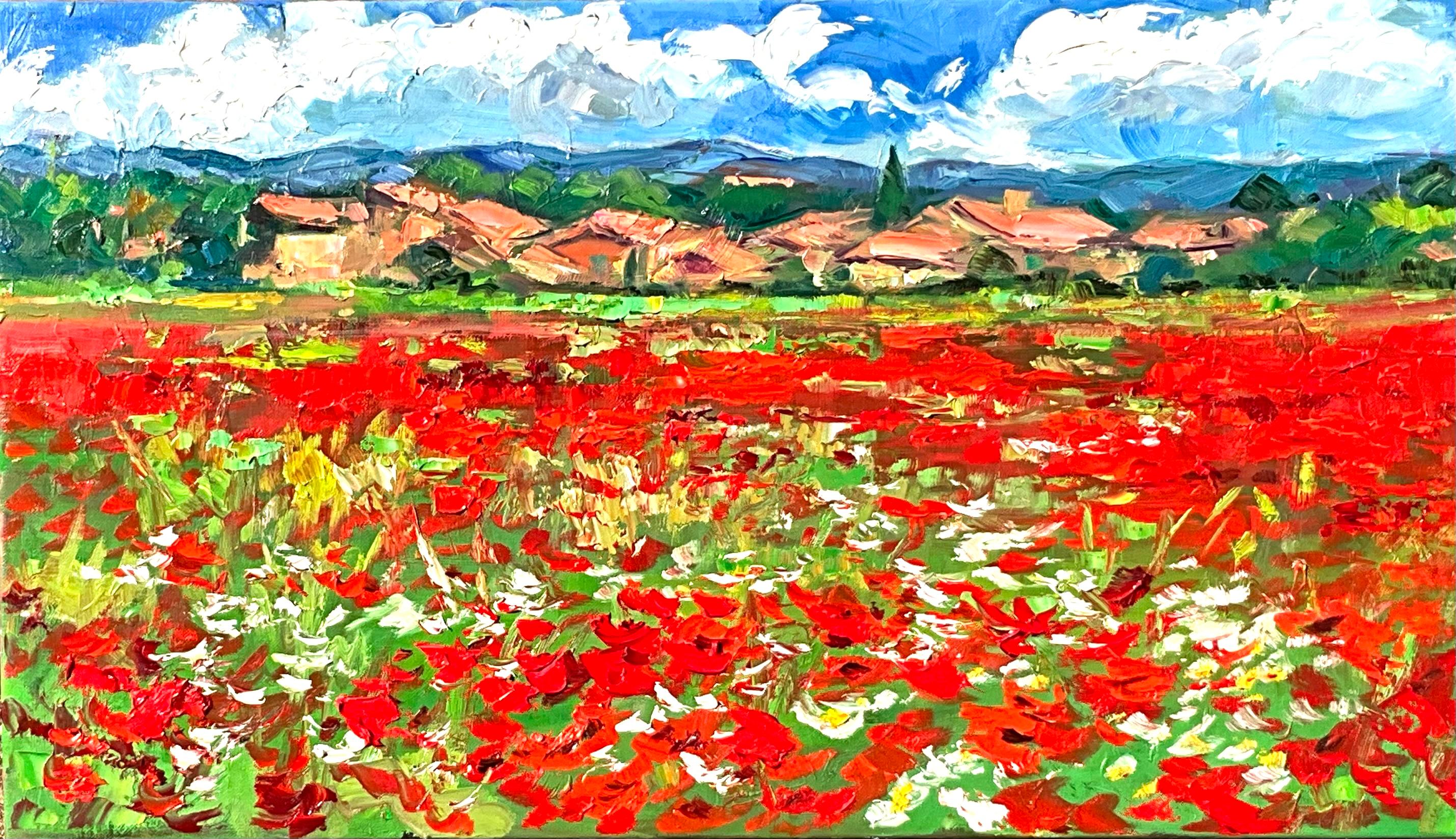 Maria Bertrán Landscape Painting - "Poppies Near Rousillon" Contemporary Impressionist Oil of Provence