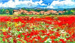 "Papaveri vicino a Rousillon" Olio impressionista contemporaneo della Provenza