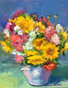 "Provencal Bouquet With Sunflowers" Contemporary Impressionist Still Life Oil