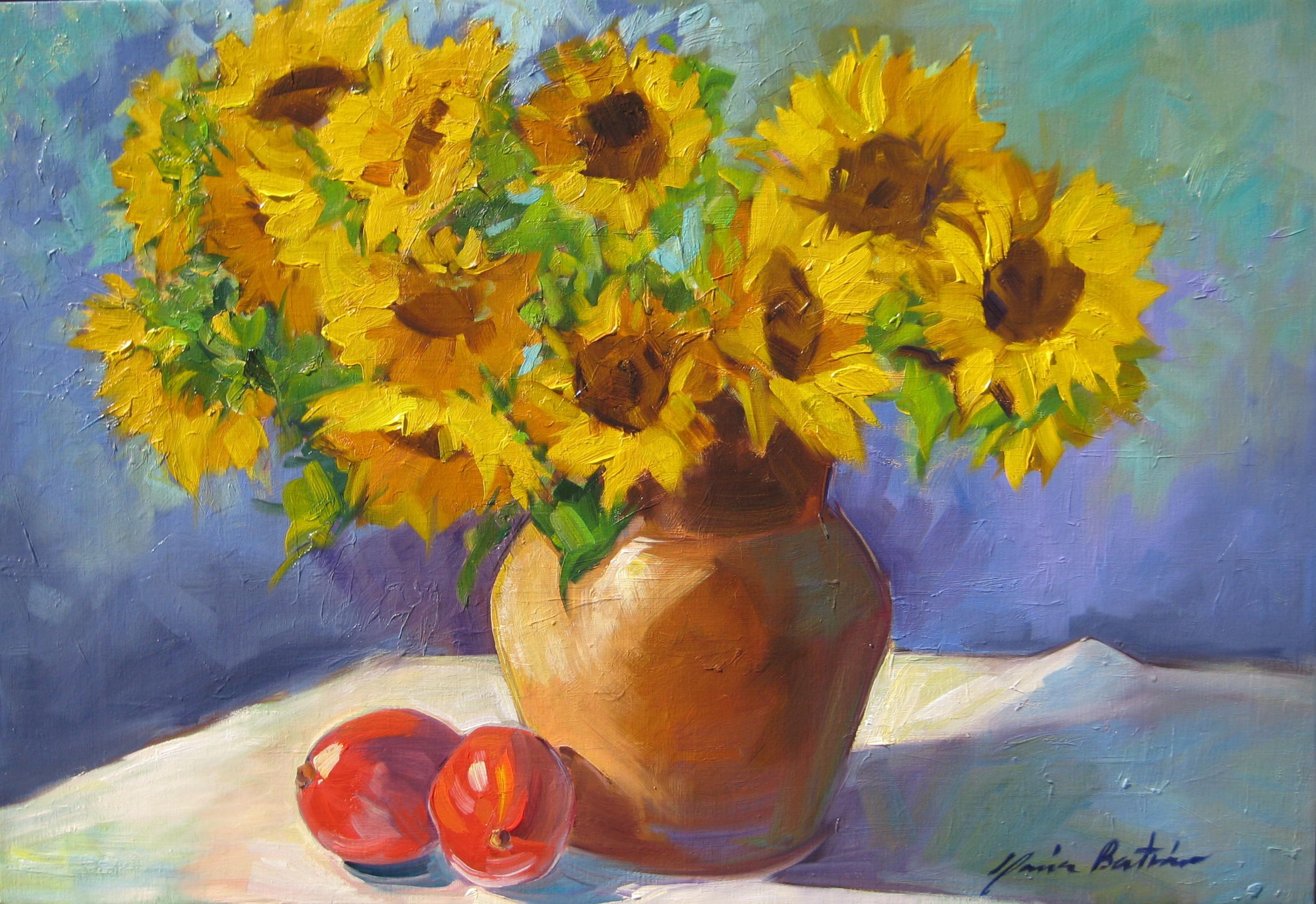 Maria Bertrán Still-Life Painting - "Provencal Sunflowers" Modern Impressionist Still Life by Maria Bertran