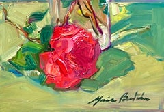 "Roses rouges et jaunes" Nature morte impressionniste contemporaine à l'huile