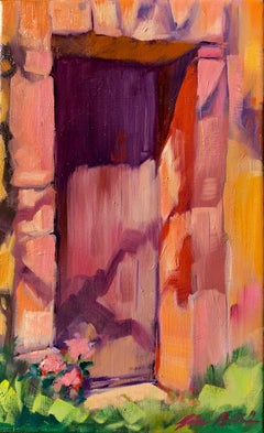 Zeitgenössisches impressionistisches Ölgemälde der Provence, „Rote Türen Schatten“