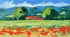 "Red Poppies, Blue Sky, Provence" Contemporary Impressionist Oil of Provence