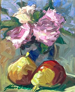 "Roses" and Pears " Contemporary Impressionist Still Life Oil