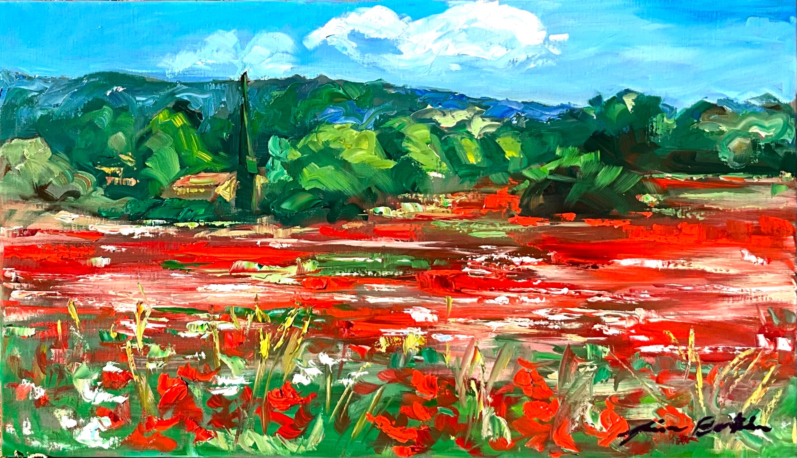 Maria Bertrán Landscape Painting - "Rousillon Poppies' " Contemporary Impressionist Oil of Provence