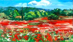 "Coquelicots de Rousillon' " Huile impressionniste contemporaine de Provence