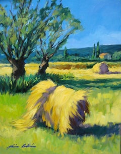 "Sault Hay Rolls" Contemporary Impressionist Oil Painting by Maria Bertran