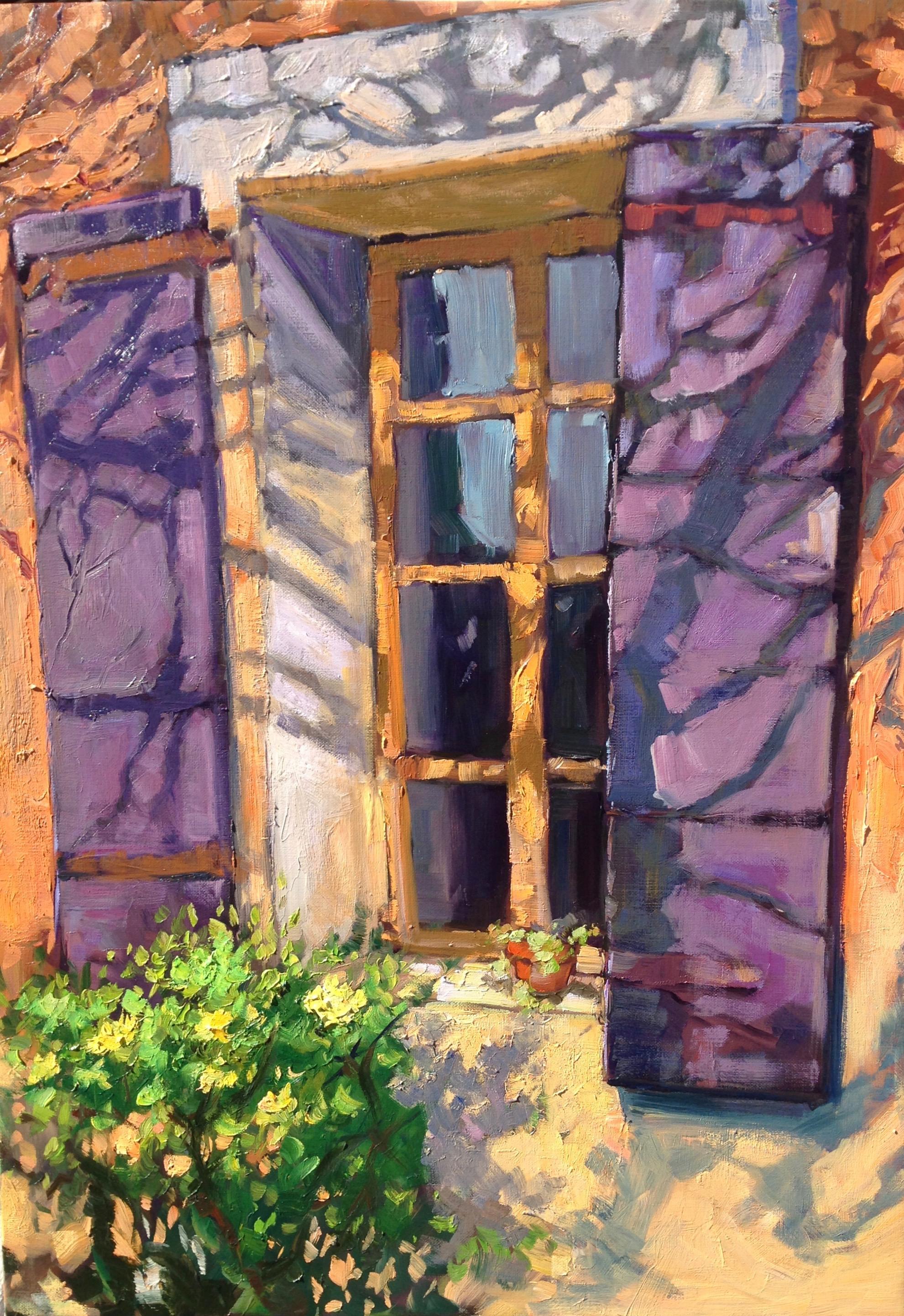 Maria Bertrán Landscape Painting - "Shadows By Jean's Window"  Contemporary Impressionist Oil Painting of Provence