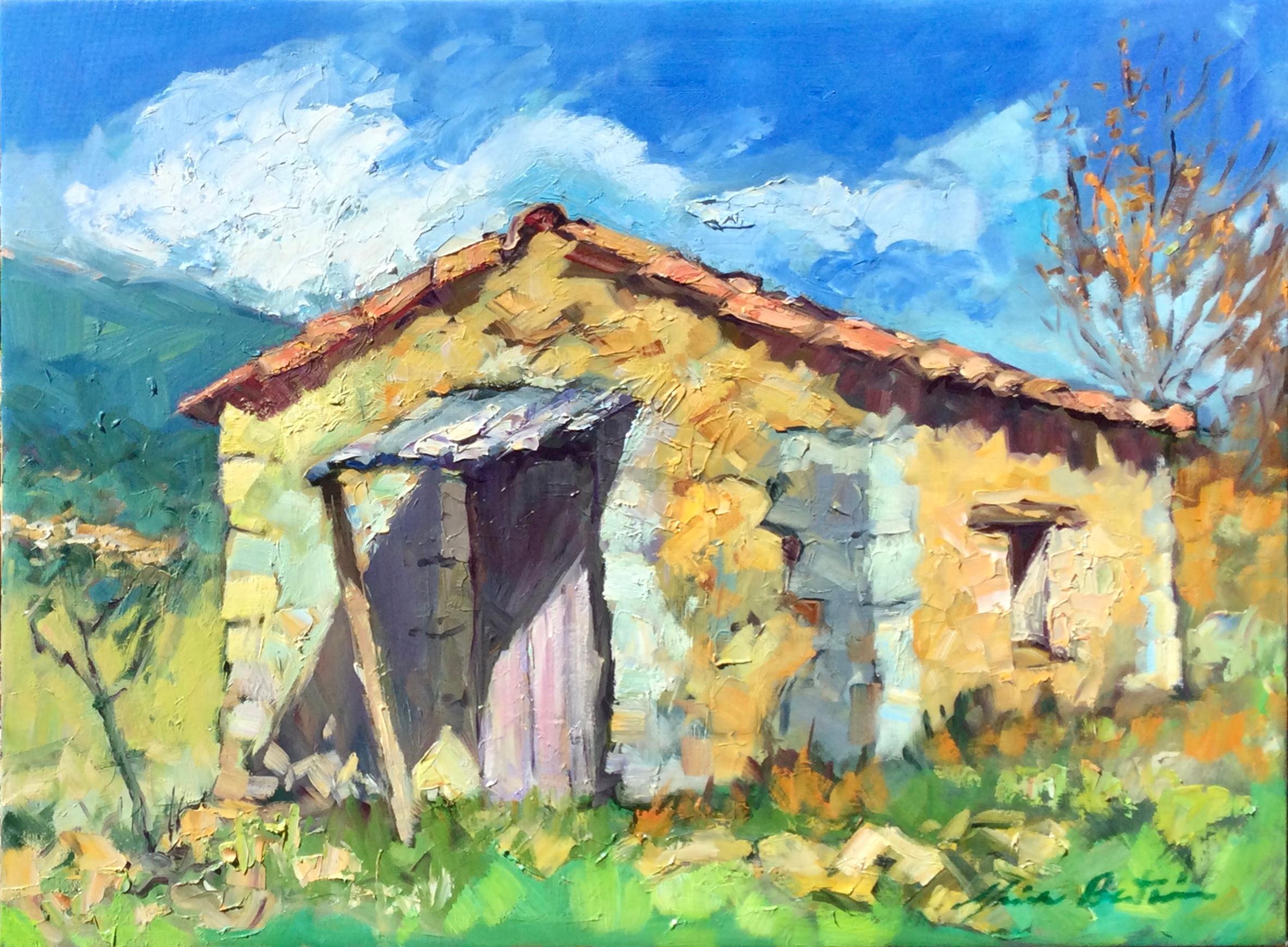Maria Bertrán Landscape Painting - "Shepard's Cabanon" Contemporary Impressionist Oil of Provence