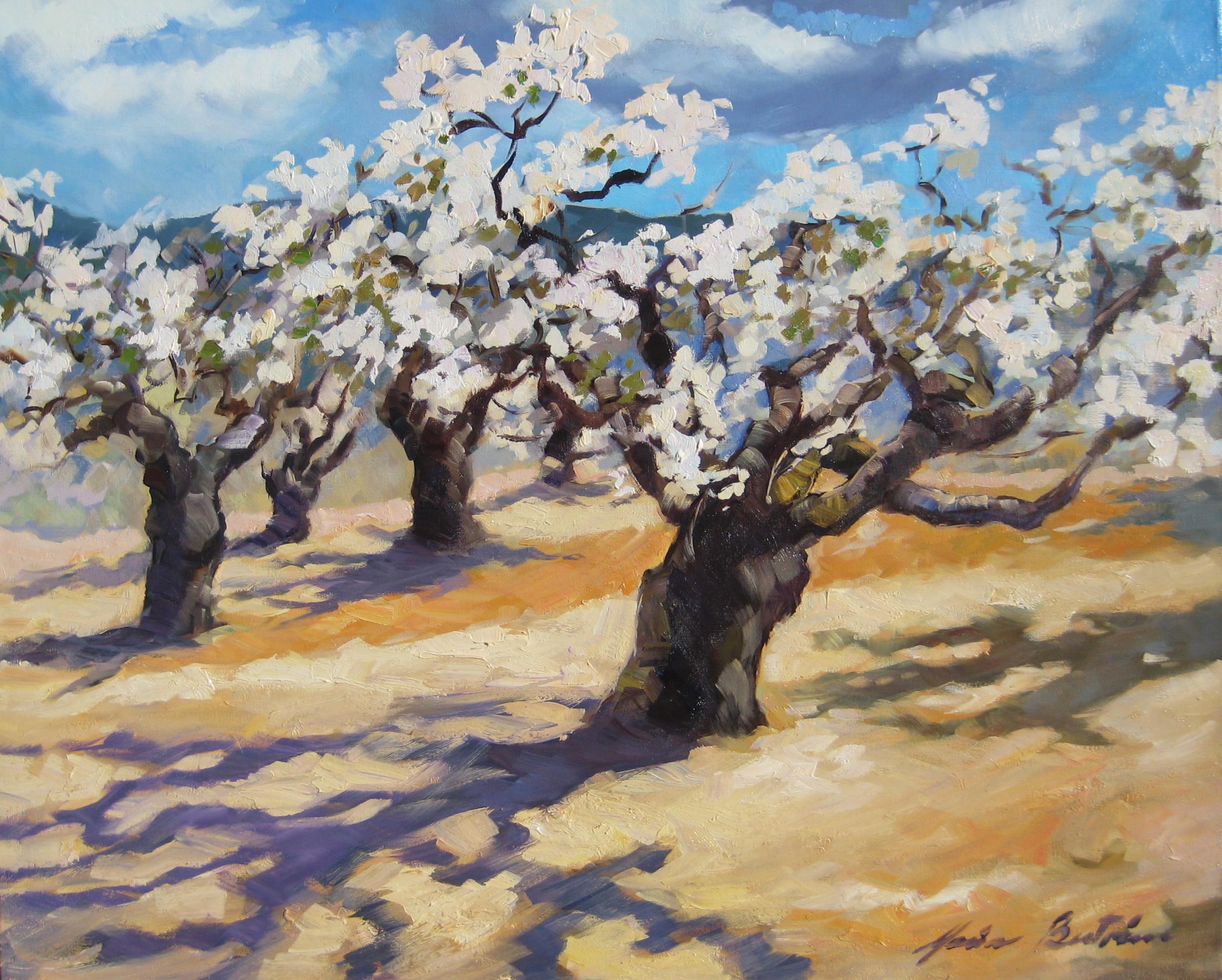 "Spring Cherry Blossoms In Provence" Contemporary Impressionist Oil Painting 