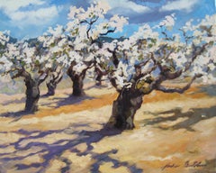 Peinture à l'huile impressionniste contemporaine « Blossoms de cerisiers en Provence » 