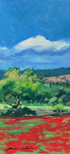 "Gloria di primavera sotto San Saturnino" Olio impressionista contemporaneo della Provenza