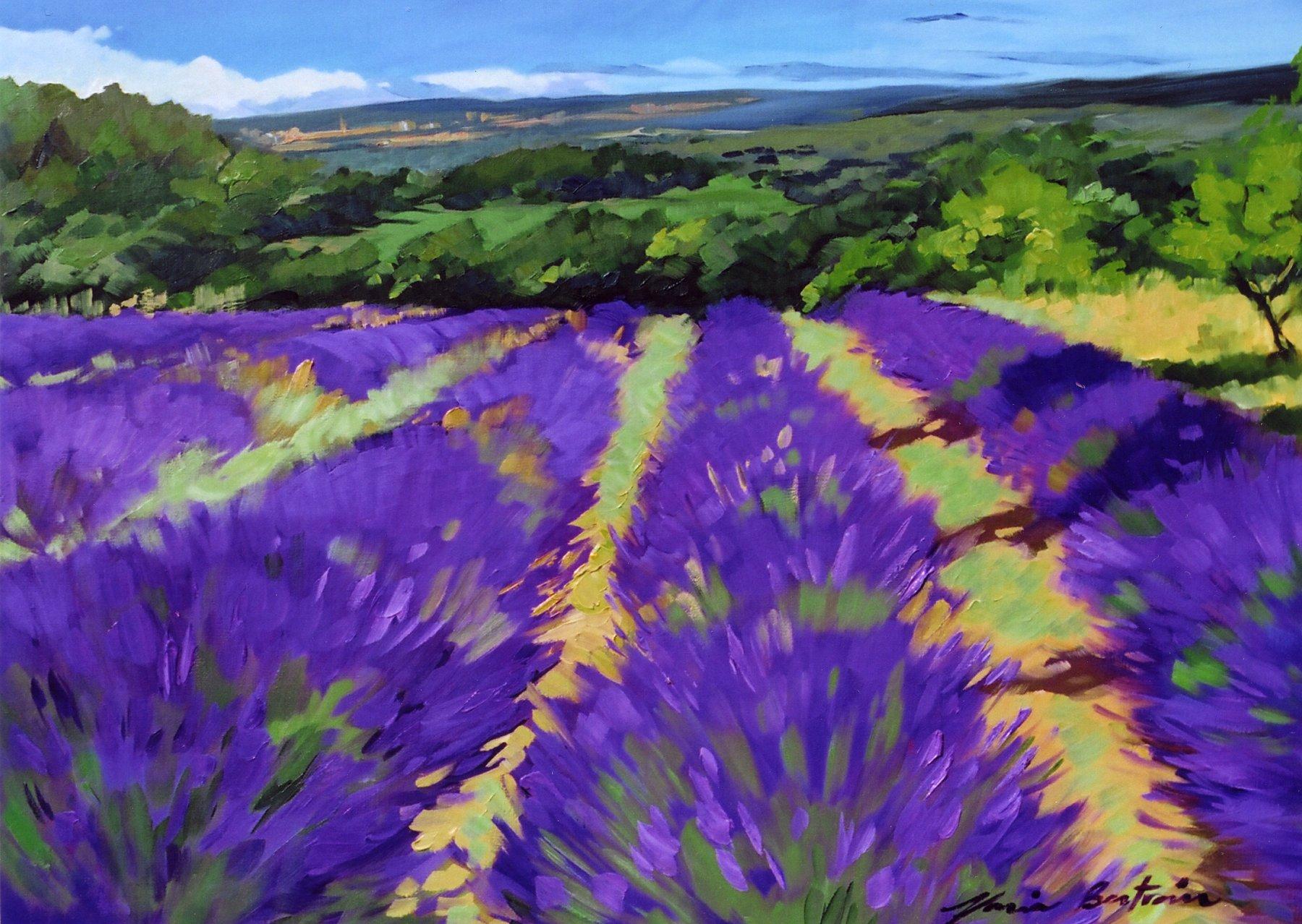 Maria Bertrán Landscape Painting - "St. Saturnin Lavender " Contemporary Impressionist Oil Painting, Maria Bertran