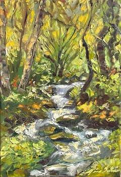 "Arroyo en los Alpes" Impresionismo contemporáneo de los Alpes franceses