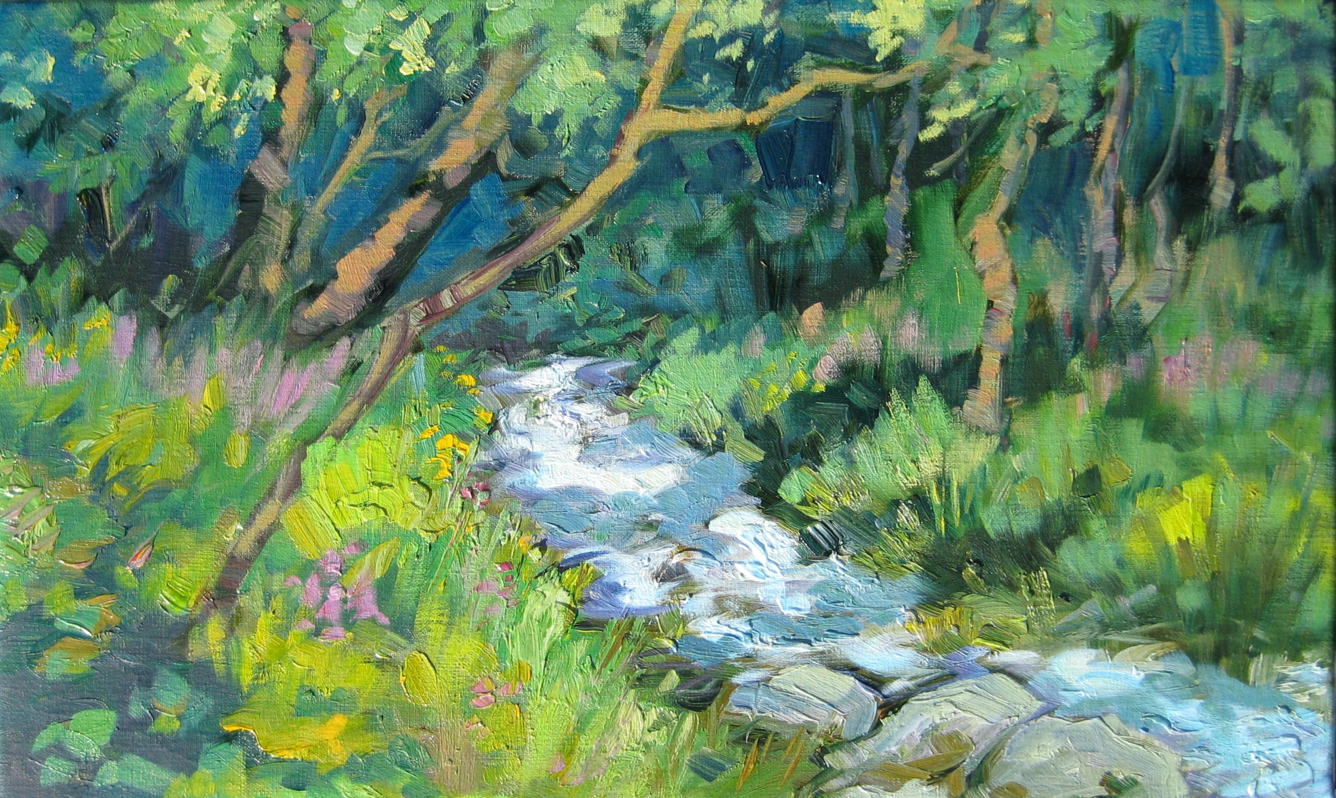 Maria Bertrán Landscape Painting - "Stream In The French Alps"  Contemporary Impressionist Oil by Maria Bertran