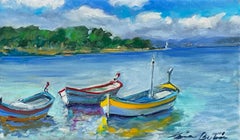 "Striped Pointeaus" Contemporary  Impressionist Oil Of French Riviera