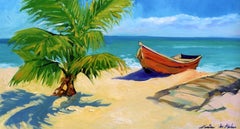 "Sunny Beach Fishing Boats" Contemporary Impressionist Oil of Florida Keys