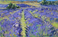 "Textured Lavender In The Valley " Impressionist Oil, Provence by Maria Bertran