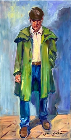 "The Green Trench Coat"  Contemporary Impressionist Figure Painting