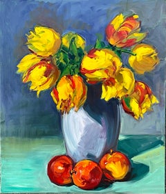 "Tulips and Apples" Contemporary Impressionist Still Life Oil
