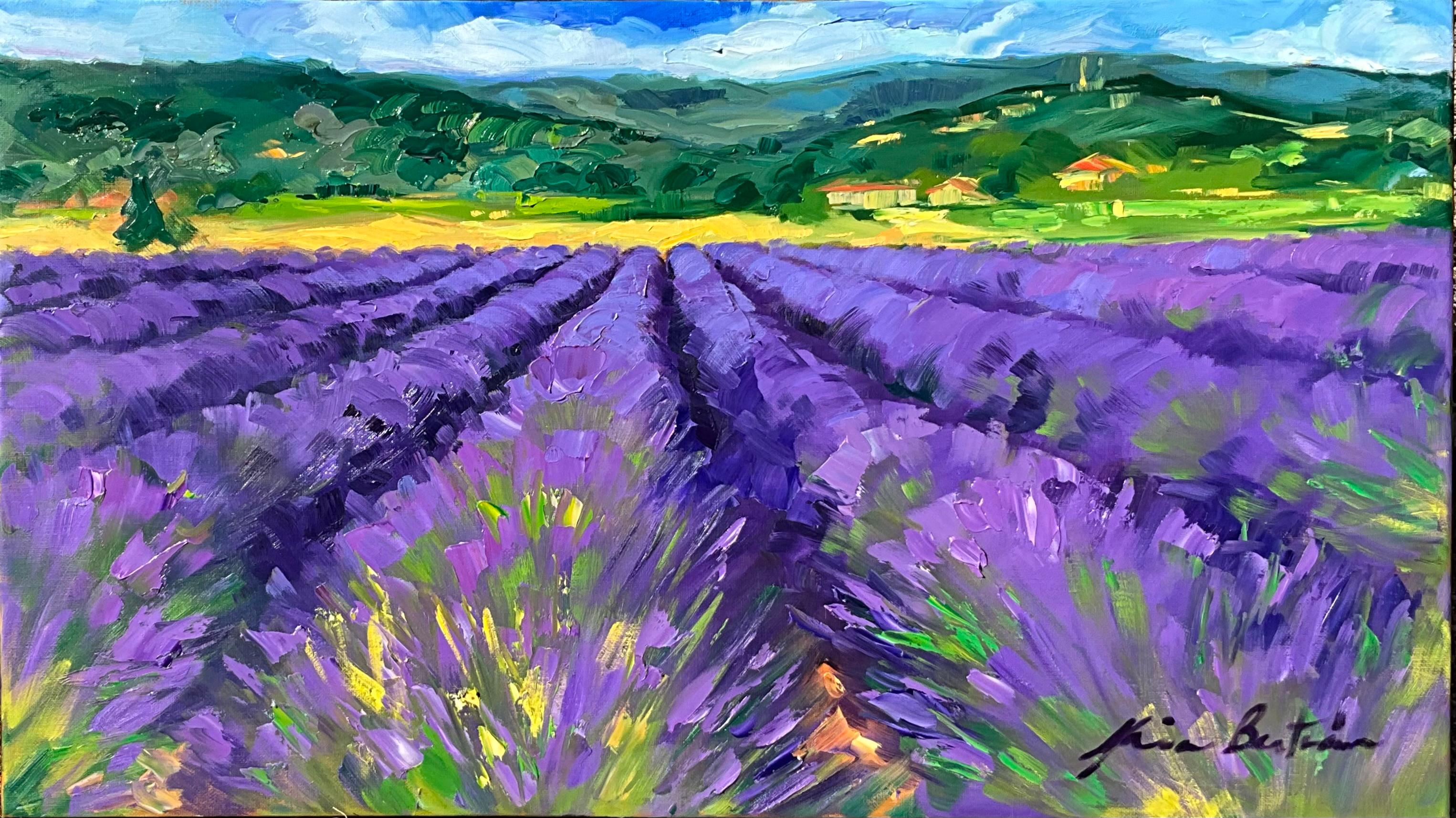 Maria Bertrán Landscape Painting - "Vilars Lavender Field" Contemporary Impressionist Oil of Provence
