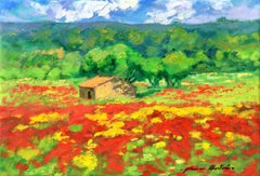 "Wild Poppies By The Cabanon" Contemporary Impressionist Oil of Provence