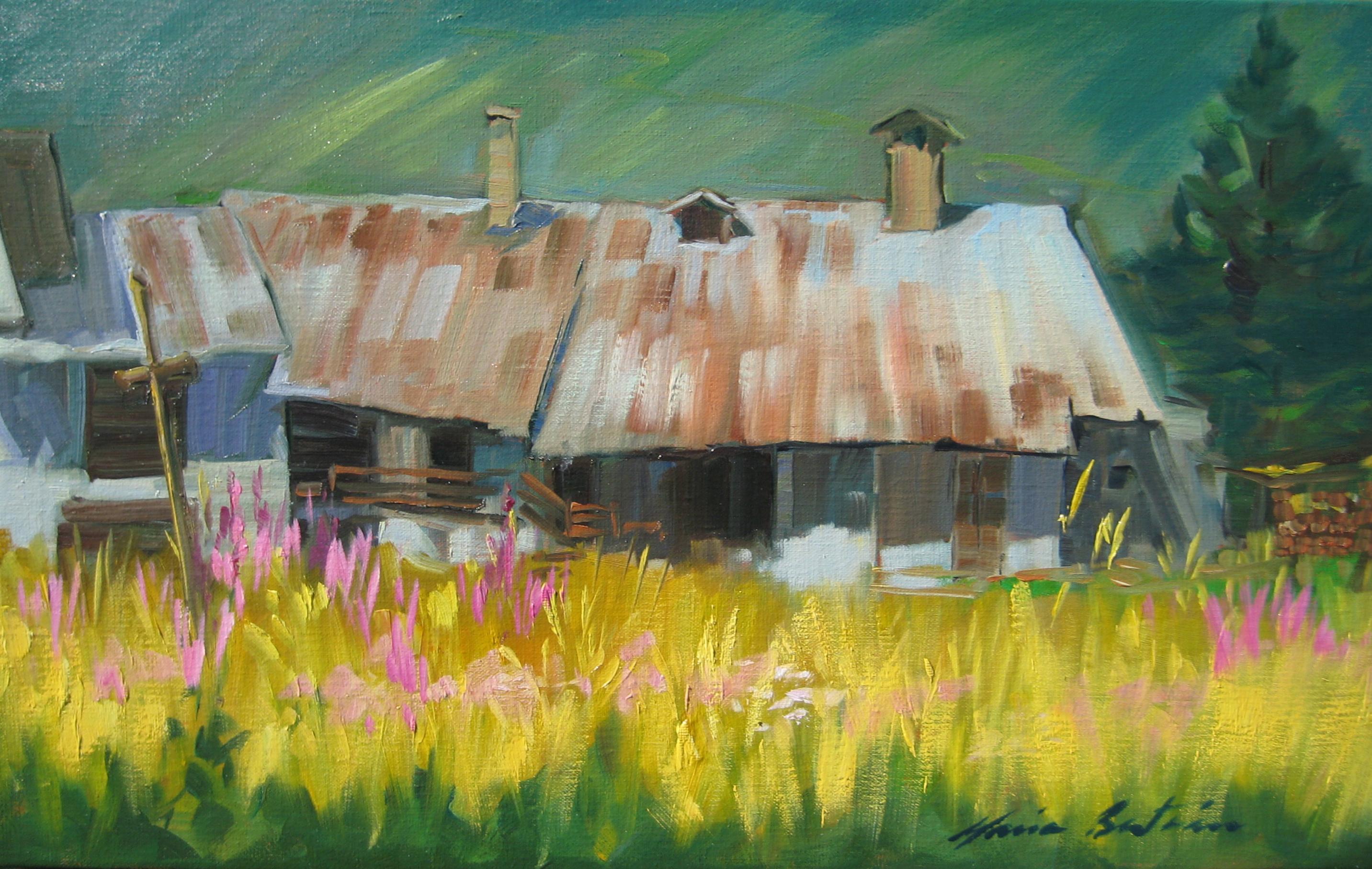 Maria Bertrán Landscape Painting - "Zinc Roofs" Modern Impressionist Oil of the French Alps by Maria Bertran