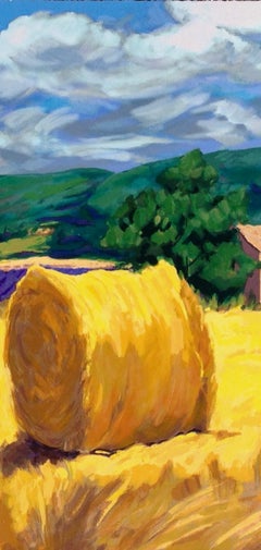 "Hayrolls In The Lavender Field"  Modern Impressionist Serigraph of Provence