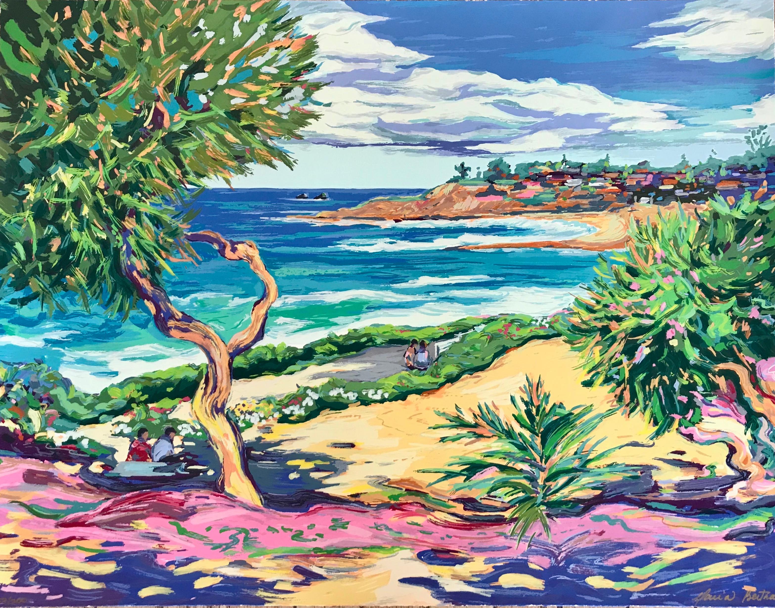 Maria Bertrán Landscape Print - "Laguna Vista" Contemporary Impressionist Serigraph of Laguna Beach