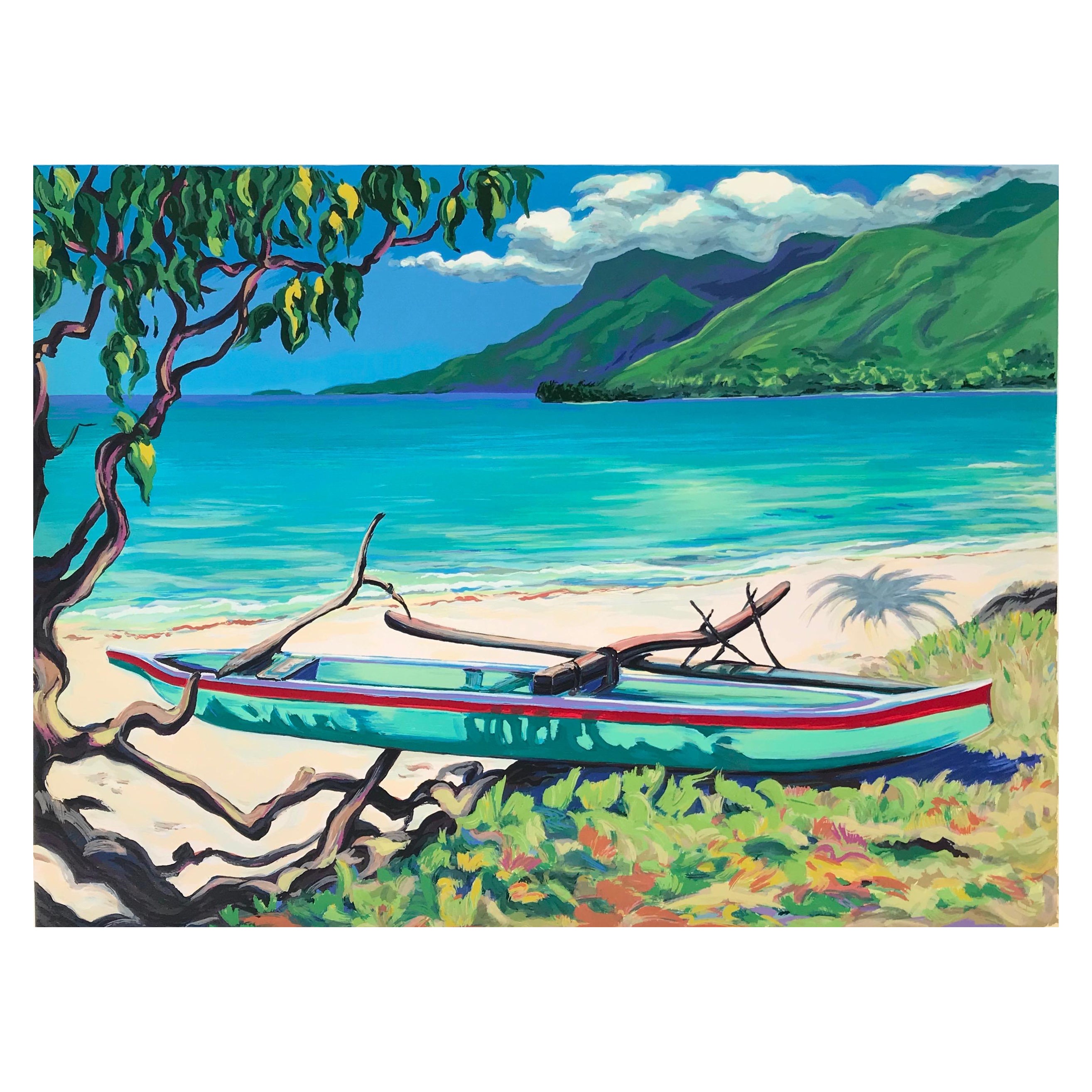 Maria Bertrán Landscape Print - "Moorea"  Contemporary Impressionist Serigraph of Tahiti