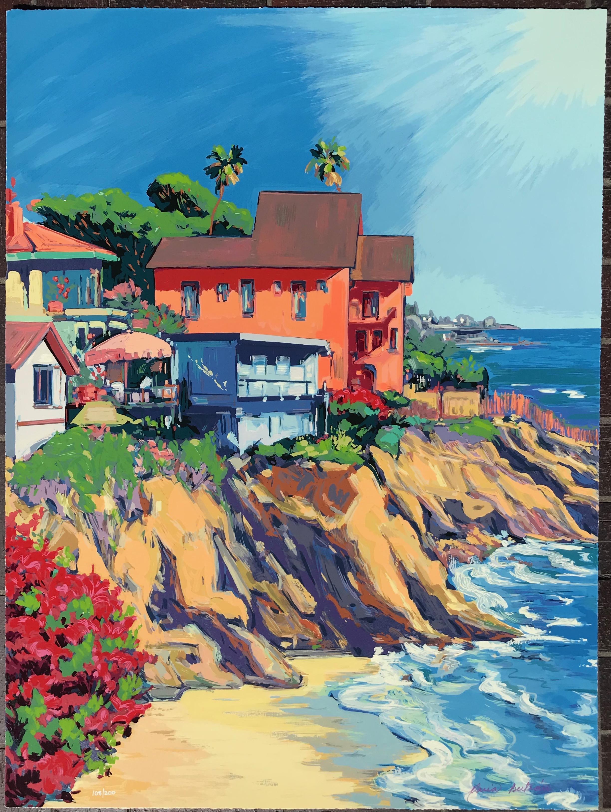 Maria Bertrán Landscape Print - "Woods Cove" Contemporary Impressionist Serigraph of Laguna Beach