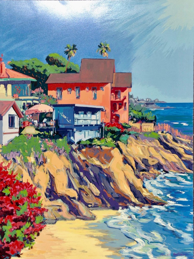 Maria Bertran Landscape Print - "Woods Cove" Contemporary Impressionist Serigraph of Laguna Beach