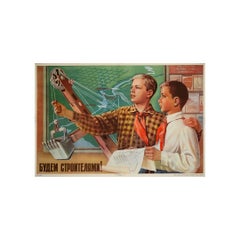 1953 Original Soviet Poster by Maria Bri-Bein “Let Us Be Builders USSR Youth”